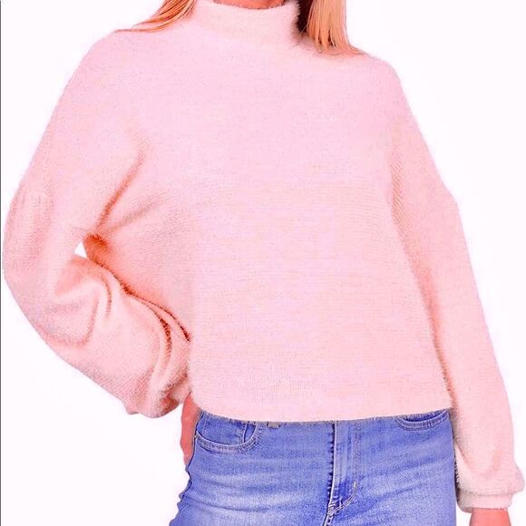 SANCTUARY Pink Eyelash Knot Popover Mock neck Sweater-S - Picture 1 of 7